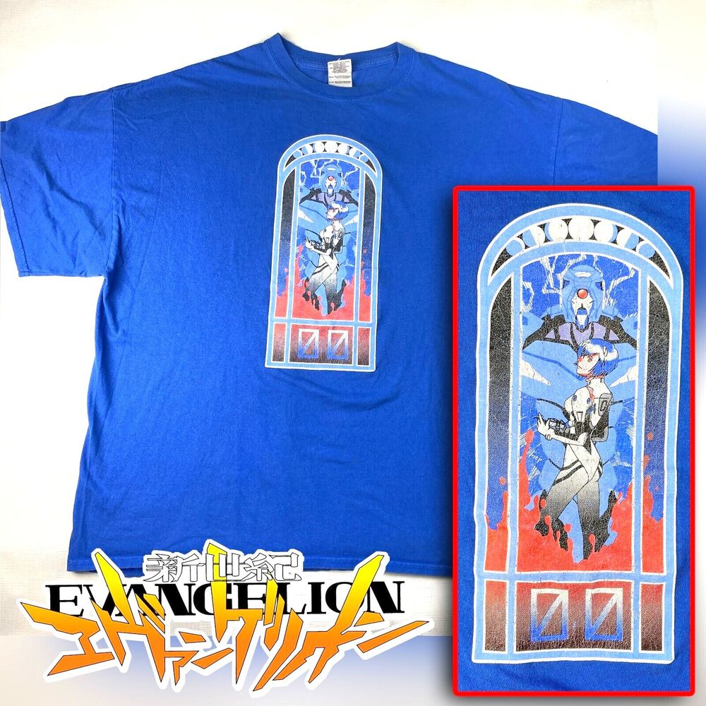 Y2K Neon Genesis EVANGELION REI Ayanami 00 Tshirt! Blue Anime Manga Sz XXL 2XL